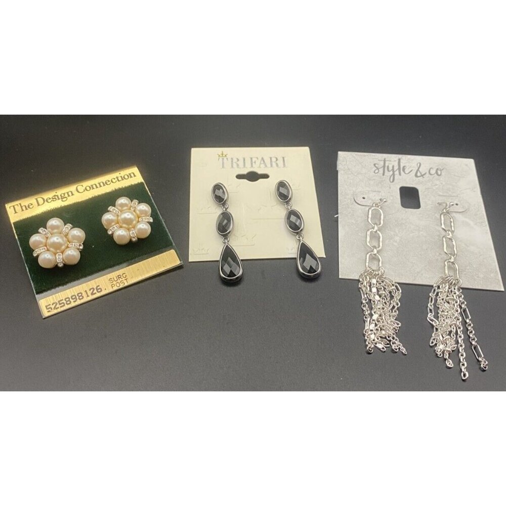 Lot of 3 Earrings NWT Silver Tone Trifari Design Connection Style & Co Pierced